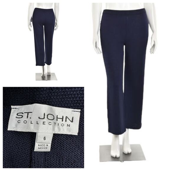 St John Collection Blue Santana Knit Pants Size 6 Wool Blend Pull On Ankle Crop - Picture 1 of 15